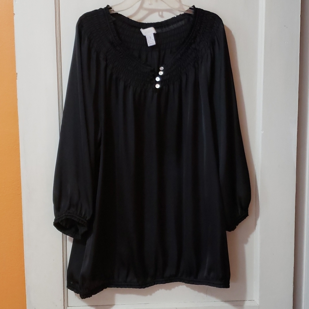 Chico's Scrunched Scoop Neck Black Blouse